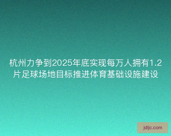 杭州力争到2025年底实现每万人拥有1.2片足球场地目标推进体育基础设施建设